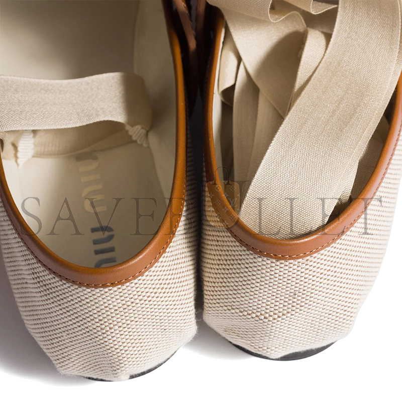 MIU MIU CANVAS AND LEATHER BALLERINAS 5F608E